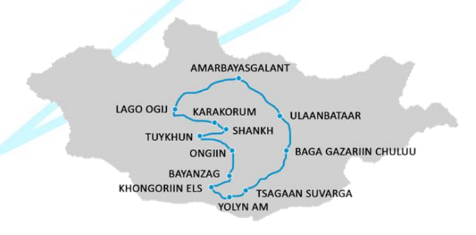 viaggio in mongolia mappa