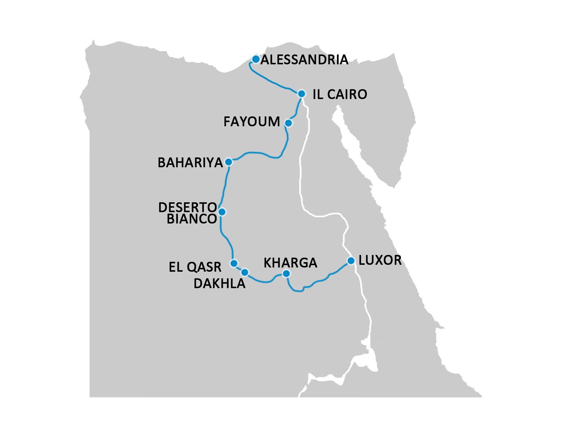 mappa viaggio in egitto bianco