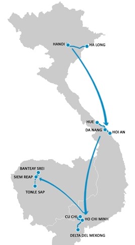 mappa viaggio vietnam e cambogia