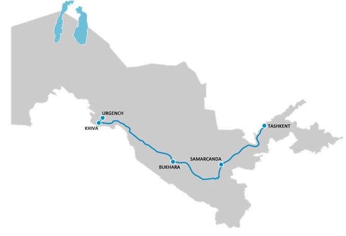 mappa viaggio uzbekistan 2027